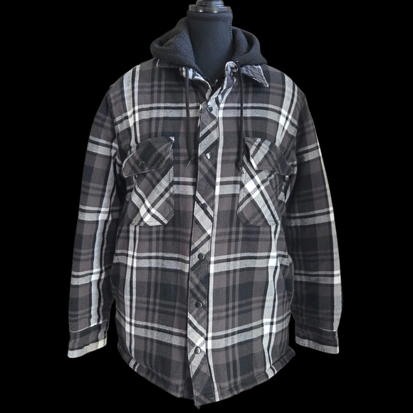 BC Clothing Men's Plaid Hooded Quilted Shirt Jacket Size Small - Picture 1 of 10